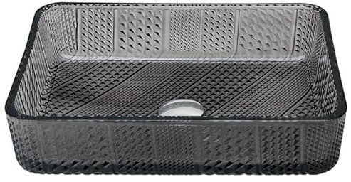 ZYCDP Vasque Salle De Bain A Poser Lavabo En Verre Rectangulaire 460 x 330 x 105 mm Gris