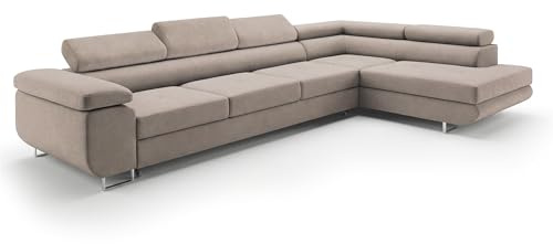 Ecksofa mit Schlaffunktion PASTI XL L-Form, Sofa Couch mit Bettkasten, Couch Eckcouch, Schlafsofa für Wohnzimmer Couch mit Schlaffunktion (Pet Friendly Edition Helles Taupe, Ottomane Rechts)