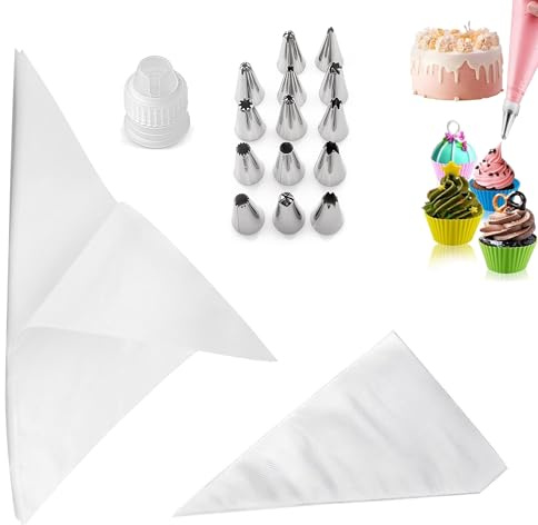 Bangbobi 150 stycken engångsspritspåsar med 14 stycken spraymunstyckesset, inklusive spraypåse, spraypip, återanvändbar, perfekt för cupcakedekoration