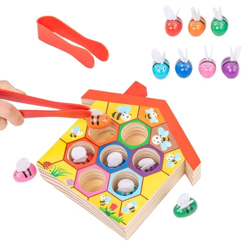 Tri des couleurs de la ruche d'abeilles - Jeu éducatif montessoris 17x3,5 cm, puzzle de motricité fine, abeilles assorties en bois | Apprentissage développemental précoce Interaction parent-enfant Tou