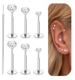 Sweetkiki 20 g trådlösa örhängen med platt rygg, guld, tragus, labret, läpp, snäcka, helix, piercing, smycken, allergivänligt, kirurgiskt stål, push in platt rygg, näsa, stiftörhängen för kvinnor och