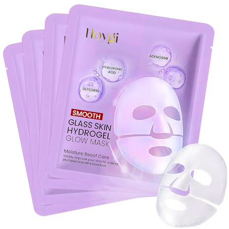 Mascarilla de ácido hialurónico, mascarilla nocturna de ácido hialurónico, mascarillas faciales de hidrogel para el cuidado diario: antienvejecimiento, para todo tipo de piel (4 unidades)