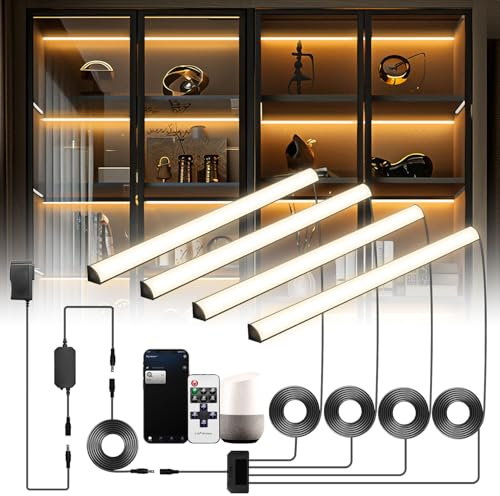 Lumtide Vitrinenbeleuchtung LED Regalbeleuchtung, Schrankbeleuchtung mit Alexa, V-Form LED-Beleuchtungsset WiFi Dimmbar 2700K, App & Fernbedienung, Speicherfunktion (4 * 30cm)