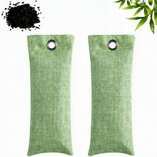 FIGCY Desodorante de Carbón de Bambú Pack de 2, Verde | Desodorante natural, absorbe la humedad, reutilizable, para zapatos y armarios