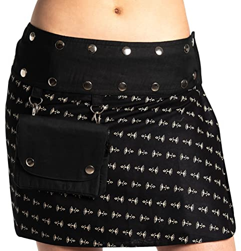Ufash Mini jupe portefeuille été pour femme, réversible, taille réglable avec sa ceinture bouton pression - Noir - Taille unique