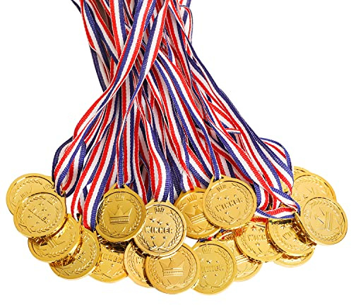 100 Packs Children's Gold Plastic Winner Medals Kids Golden Winner Awards Medals
