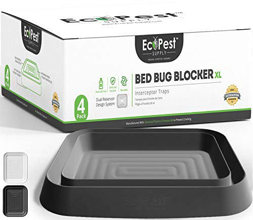 Bed Bug Interceptors – 4 Pack | Bed Bug Blocker (XL) Interceptor Traps (Black) | Extra Large Insect Trap for Bed Legs | No Chemicals or Pesticides | Monitor, Detector, and Trap for Bed Bugs
