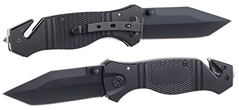 Semptec Urban Survival Technology Einhandmesser: 2er-Set Edelstahl-Klappmesser, Alu-Griff, Gurtschneider & Glasbrecher (Rettungsmesser, Messer Outdoor, Selbstverteidigung)
