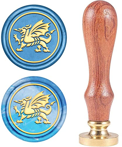 craspire Messing Retro Siegellack Stempel, Drachen Wachs-Siegel-Stempel Abnehmbar Dichtungsstempelkopf Aus Messing Holzgriff Für Hochzeitseinladungen Briefe Weinpakete