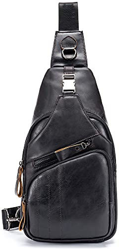SDNAZ Herren Echtleder Brusttasche Brustbeutel Leder Schultertasche Schulter Rucksack Reisetasche Crossbody DE906