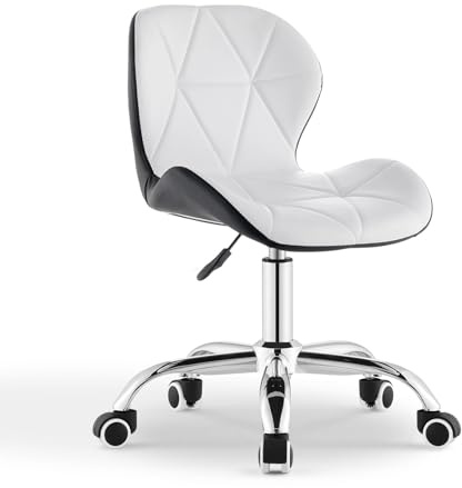 CLIPOP Bürostuhl ohne Armlehne, Drehstuhl 360°, Schreibtischstuhl mit Rollen, höhenverstellbar, bis 120 Kg belastbar, für Arbeitszimmer, Schlafzimmer, Homeoffice, Schminkbereich, Weiß+Schwarz