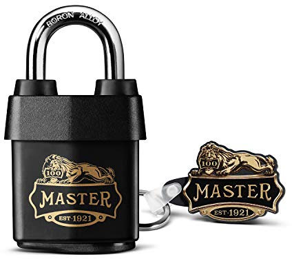 Master Lock 1921EURDCC Lucchetto resistente da esterno, con logo 100 anni stampato, nero, 97 x 54 x 32 mm