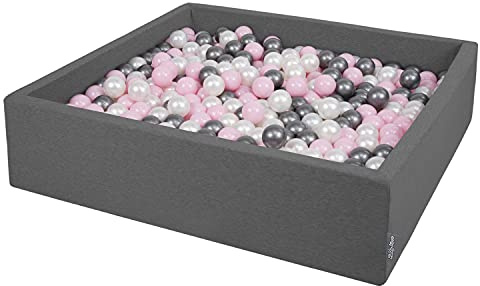 KiddyMoon Großes Bällebad Quadrat 120 x 120 x 30 cm mit 300 Bällen 7 cm Weiches und Sicheres Spielzeug Ballgrube Abnehmbarer Bezug Waschbar