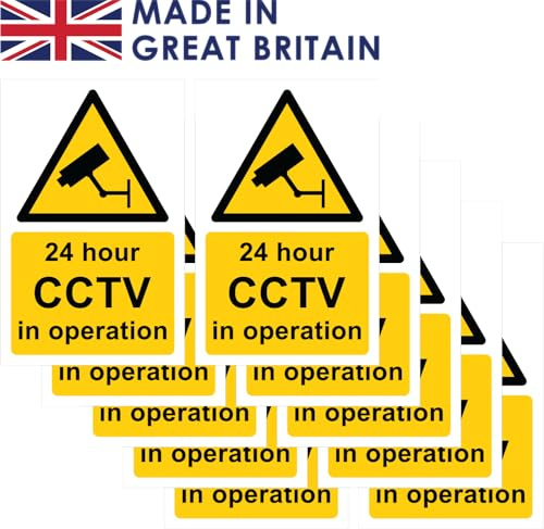 Pack of 10 self Adhesive Safety Signs 90mm x 140mm - 24 Hour CCTV in Operation
