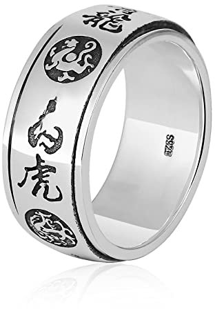 Gualiy Anillos de plata de ley 925 maciza para hombre, anillos punk para hombre, plata de ley 925 giratoria con patrón de tigre de dragón, anillo de compromiso, tamaño O 1/2 - W 1/2, Sin piedras