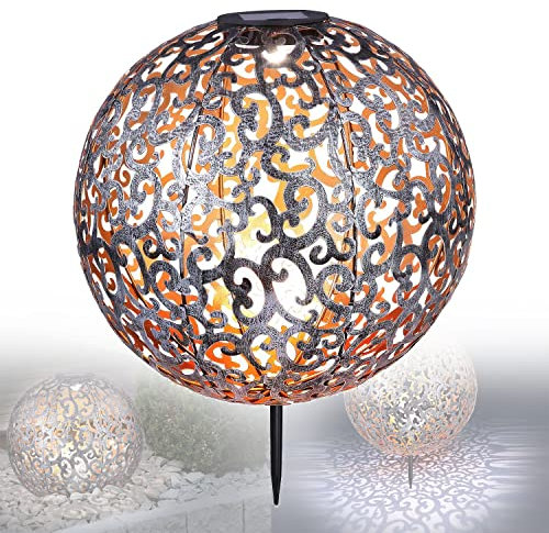 Solarlampe für Außen Garten Kugel Antik Optik - Gartendeko Solar Vintage - Solarleuchte Garten Deko Balkon - Außenlampe LED Solarkugel - Gartenlampe Durchmesser 28,5 cm