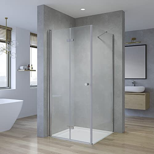 AQUABATOS® Duschkabine Duschabtrennung 70x70cm Eckdusche Duschtür Faltbar Drehfalttür Falttür mit Seitenwand Höhe 187cm Klarglas 5mm