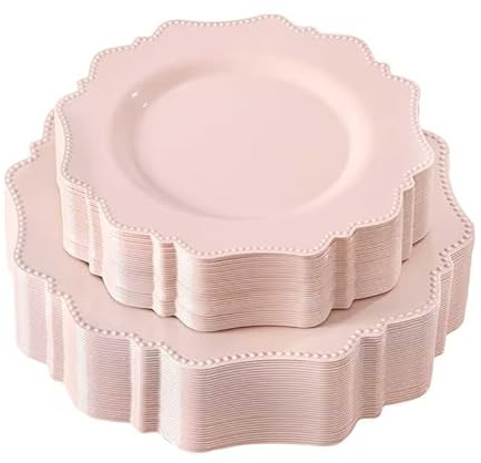 COLOSUS 60 Pack Pink Plastic Plates Set for 30 Guest,Pink Party Plates,Heavy Duty Pink Plates,include 30 Dinner plates& 30 Salad/Dessert plates for Party,Spring,Wedding,Birthday,Valentines,Easter Day