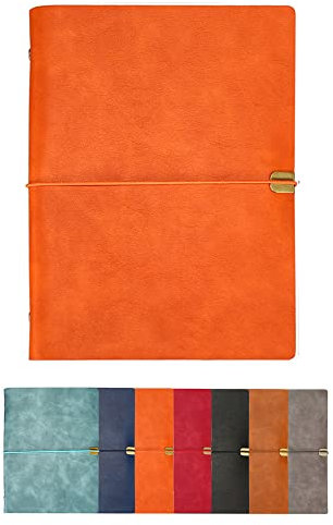 A5 Leder Notizbuch, 23 x 17 cm, 200 Seiten nachfüllbar Vintage Reisetagebuch Notizblock Tagebuch, mit Liniengummiband, Geschenk zum Geburtstag Frauen Männer Pad Notes Persönliches Notizbuch (Orange)