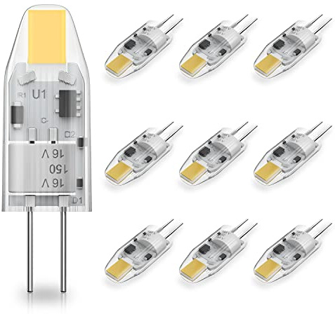 YUIIP G4 LED Bulb AC/DC 12V 1.2W (10W Halogen Bulb Replacement), 4000K Natural White JC G4 Bi Pin Light Bulbs for Under Cabinet Puck Light, Chandelier, RV, Landscape Lighting, Non-Dimmable, 10 Pack