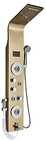 LED Gold Shower Panel Tower System Digital Display Shower Column Stainless Steel Shower Panel System, Shower System with Shower Head, Handheld Shower, Body Jets, Tub Spout, Bidet S Decoration