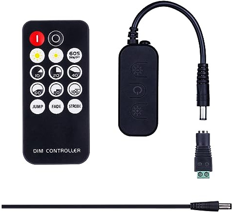 GOMING 5V 12V 24V Mini RF LED Dimmer Controller Dimmer Switch | Tensione di Ingresso 5V-24V Corrente di Uscita Massima 6A Telecomando 14 Tasti Adatto per luci a Striscia LED Singolo Colore