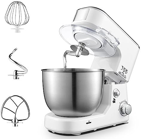 Robot Da Cucina Multifunzione Sbattitore Elettrico Con Ciotola 5L Acciaio Inossidabile Impastatrice Planetaria Macchina Della Pasta Con Frusta / Gancio Per Pasta / Frullino Piatto 1000W ( Color : Whit