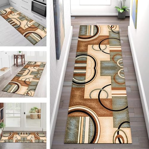 Teppich Läufer Flur Küche rutschfest waschbar Küchenläufer Korridor Tepiche Lang 50X180CM Braun Grün Schwarz Teppichläufer Meterware Kücheteppich Schlafzimmer Wohnzimmer Flurmatte Breit 40-120cm
