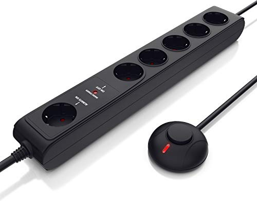 CSL - Steckdosenleiste 6-Fach (Mehrfachsteckdose mit Schalter zum Stromsparen, Steckplätze 45 Grad gedreht, Kabel 1,5m, Mehrfachstecker für Home Office) schwarz