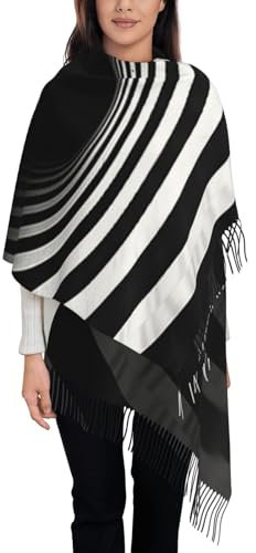NONHAI Schal für Damen, warmer Winterschal, Quaste, übergroße Decke, Schal, Schwarz und Weiß, Spiral-Tunnel, Wickelschal, Spiral-Tunnel, Schwarz und Weiß, EinheitsgröÃŸe