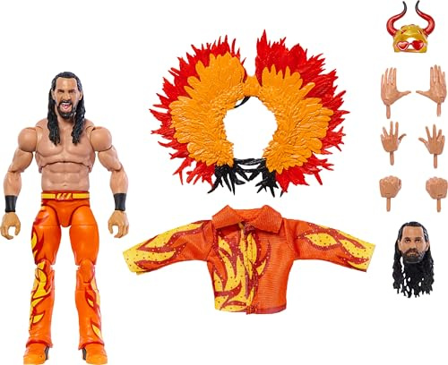 Mattel WWE Ultimate Edition Actionfigur Seth Rollins Fan TakeOver Sammelfigur mit austauschbarem Zubehör, zusätzlichen Köpfen und auswechselbaren Händen, HVV71