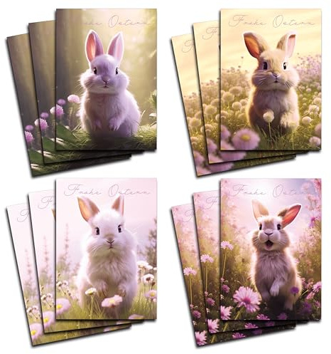 Berninja Osterkarte Postkarte Set - 12 Stück auf Premium 400g/m² Karton, A6 Format, veredelt mit hochglänzendem UV-Lack