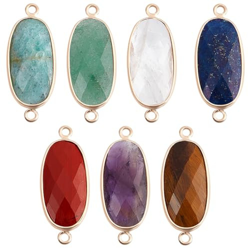 Beebeecraft 1 Box 7 Stück 7 Stile Edelstein Verbindungsanhänger Naturstein Chakra Verbindungselemente Facettierter Ovaler Achat Roter Jaspis Grüner Amethyst Lapislazuli Tigerauge
