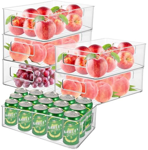 DAJAVE Kühlschrank Organizer Set - 6er Set, Kühlschrank Organizer Stapelbar, Küchen Organizer für Speisekammer, Aufbewahrungsbox Küche Organizer, Behälter für Kühlschrank, Küchen, Schränke