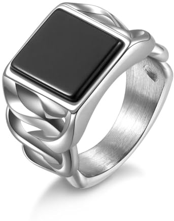 Joliernelle Herren Onyx Ring aus Edelstahl, geflochtener Vintage-Siegelring mit kubanischen Gliedern, Größe 62