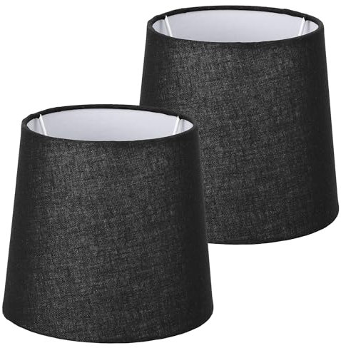 Navaris 2x Lampenschirm aus Leinen - 2er Pack E14 Lampen Schirm für Tischlampe oder Stehlampe - 2 Ersatz Lampenschirme klein - Außen Schwarz/Innen Weiß