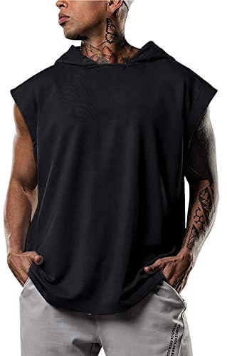Generisch Hoody Herren mit Kapuze Tank Top Workout Ärmelloser Hoodie Muskelshirt Kapuzenshirt Herren Workout Sport Fitness Unterhemden Gym Kapuzenpullover Sportshirt mit Kapuze