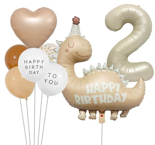 DazzJoy Dino Geburtstagsdeko 2 Jahre Junge, Dino Luftballon 2. Geburtstag Junge Mädchen, Dinosaurier Geburtstag Deko 2 Jahre Jungen, Dinosaurier Ballon 2 Geburtstage Jungen