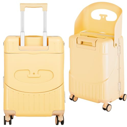 smilesun 20 Carry On Luggage with Seat For Kids & Adults，Hardside Ride On Suitcase with 360°Spinner and TSA Lock For Travel (Yellow, 20)