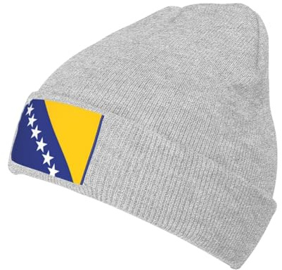 DRGFCXE Bosnien-Herzegowina-Flagge, Wintermütze, Strickmütze, warme Wintermütze, Acryl-Strickmütze, Beanie-Mütze, Wintermütze, warme Wintermütze, Grau, grau, XL/Einheitsgröße