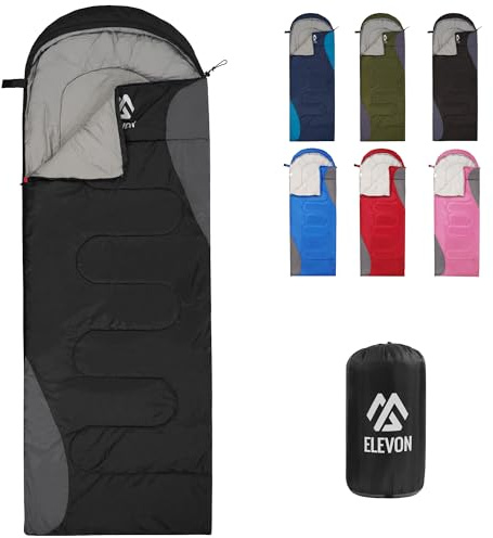 Elevon Sleeping Bag for Adults Teens Kids Cold Warm Weather, Portable Waterproof & Lightweight, Compact with Compression Sack, for 3-4 Seasons Camping, Backpacking, Hiking, Travel, Indoors Outdoors