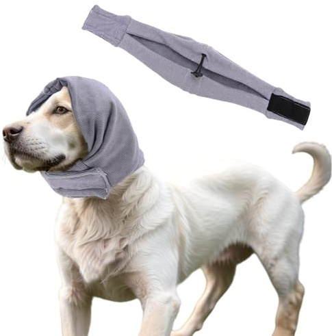 CAPASTEC Fascia calmante Regolabile per Cani con Nastri magici, Cappuccio calmante per Cani per Tenere al Caldo l'ansia, Protezione per Le Orecchie dei Cani per toelettatura Viola Chiaro L