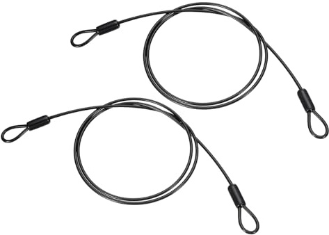 PATIKIL 1/8 Diámetro Cable de Acero Inoxidable Recubierto de Vinilo con Lazos, 2 Pcs 3.3Ft (40) Cadena de Seguridad de Cuerda de Alambre Flexible Candado de Equipaje, Negro