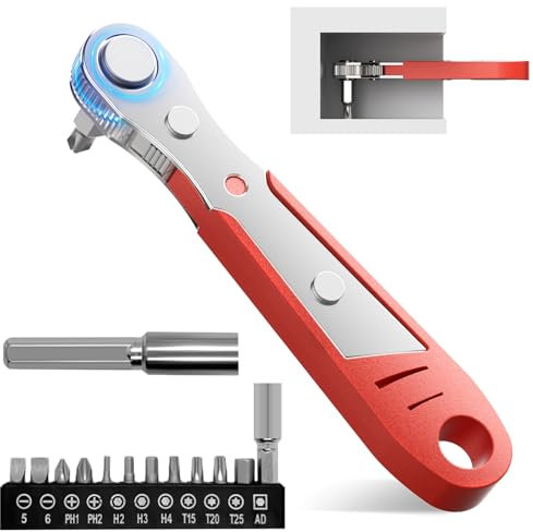 12Pcs Mini Ratchet Wrench,Ratchet Screwdriver Set,Right Angle Phillips Magnetic Screwdriver with 1/4-Inch Drive High Torque Offset Reversible Mini Ratcheting Offset Screwdriver for Awkward Tight Space