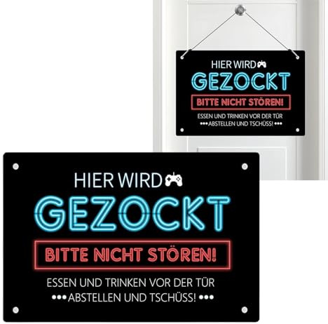Gamer Geschenk Schild „Hier wird gezockt“ – Zocker Geschenk Dekoschild | Lustiges Gaming Türschild, Wand Deko für Gaming Zimmer Party, Gaming Zubehör, Geschenkidee für Zocker 30x20cm