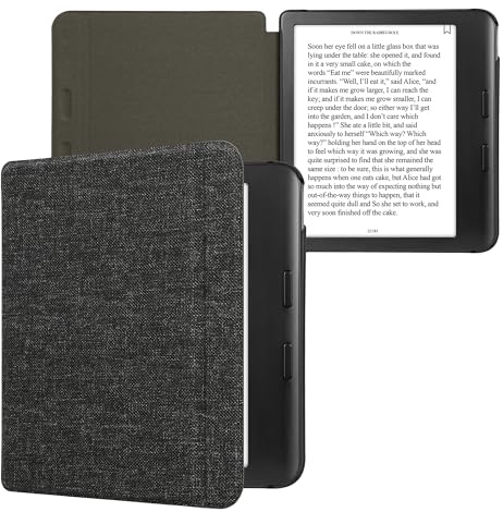 kwmobile Case Compatible with Kobo Libra Colour - Book Style Fabric e-Reader Cover Flip Folio Case - Dark Grey