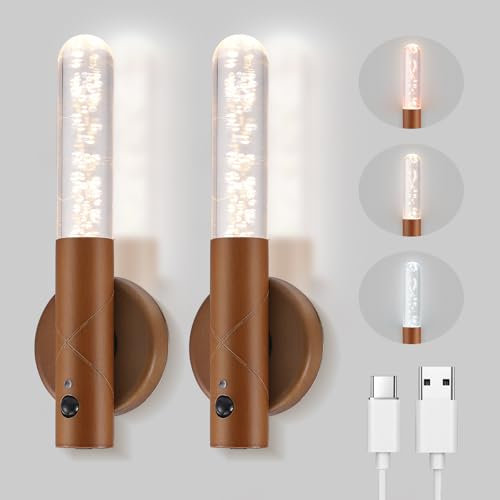 Motion Sensor Night Light, 2PCS Magnetic Cordless Wall Lights with 3 Color Modes and Adjustable Brightness, Rechargeable Wall Lights Torch Lights, Motion Sensor Light for Bedroom Hallway Stairway (4)