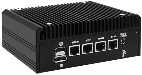 MNBOXCONET Fanless Mini PC Ryzen 5 5500U (6C/12T), Micro Firewall Desktop Computer Office, DDR4 Barebone, 4 x i226V 2.5GbE LAN, USB C HD DP Triple Display