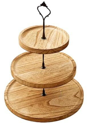 MagiDeal Dessert Cake Stand Fruit Candy Plate 3 Tier Storage Container Versatile Dessert Stand Pastry Holder for Kitchen Party Wedding, wood