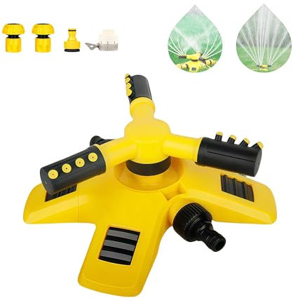 Garden Sprinkler 2025: Adjustable 360° Rotating Lawn Sprinkler for Lawns & Gardens | Water-Efficient Irrigation with Quick Connect Hose | Grass Watering Tool for Kids Play (6points(0.75 inch))